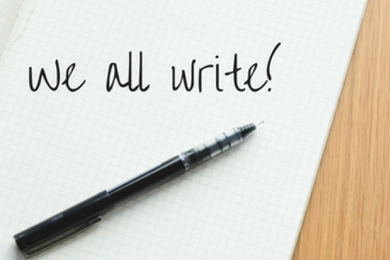 photo of paper, pen and text in black