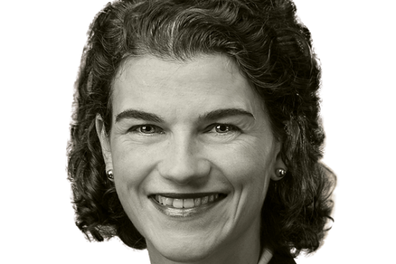 black-and-white headshot of woman