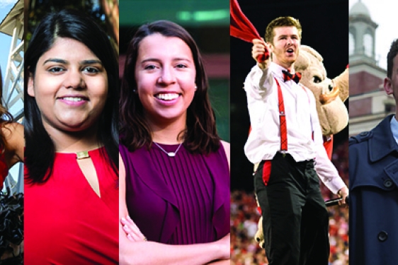 photo collage of five students outdoors