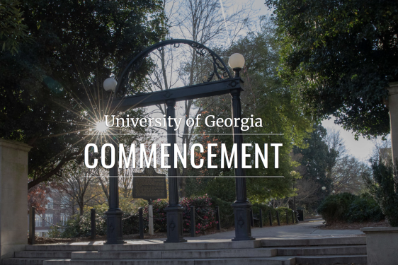 photo of arch in sunlight with white letter graphic
