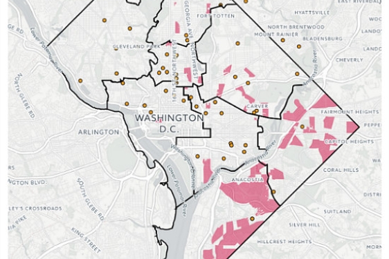graphic of map showing district and other boundaries, Washington, DC
