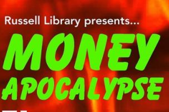 graphic with fire, and text in green