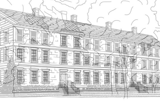 b/w drawing of building